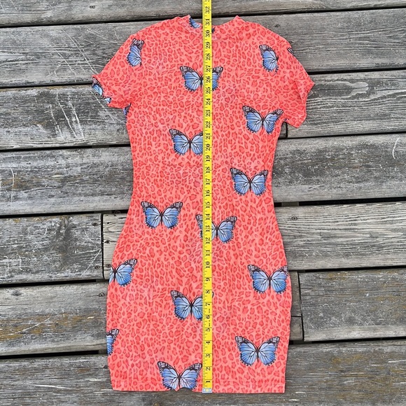 Orange and Blue Butterfly Sheer Mini Dress - Picture 4 of 6